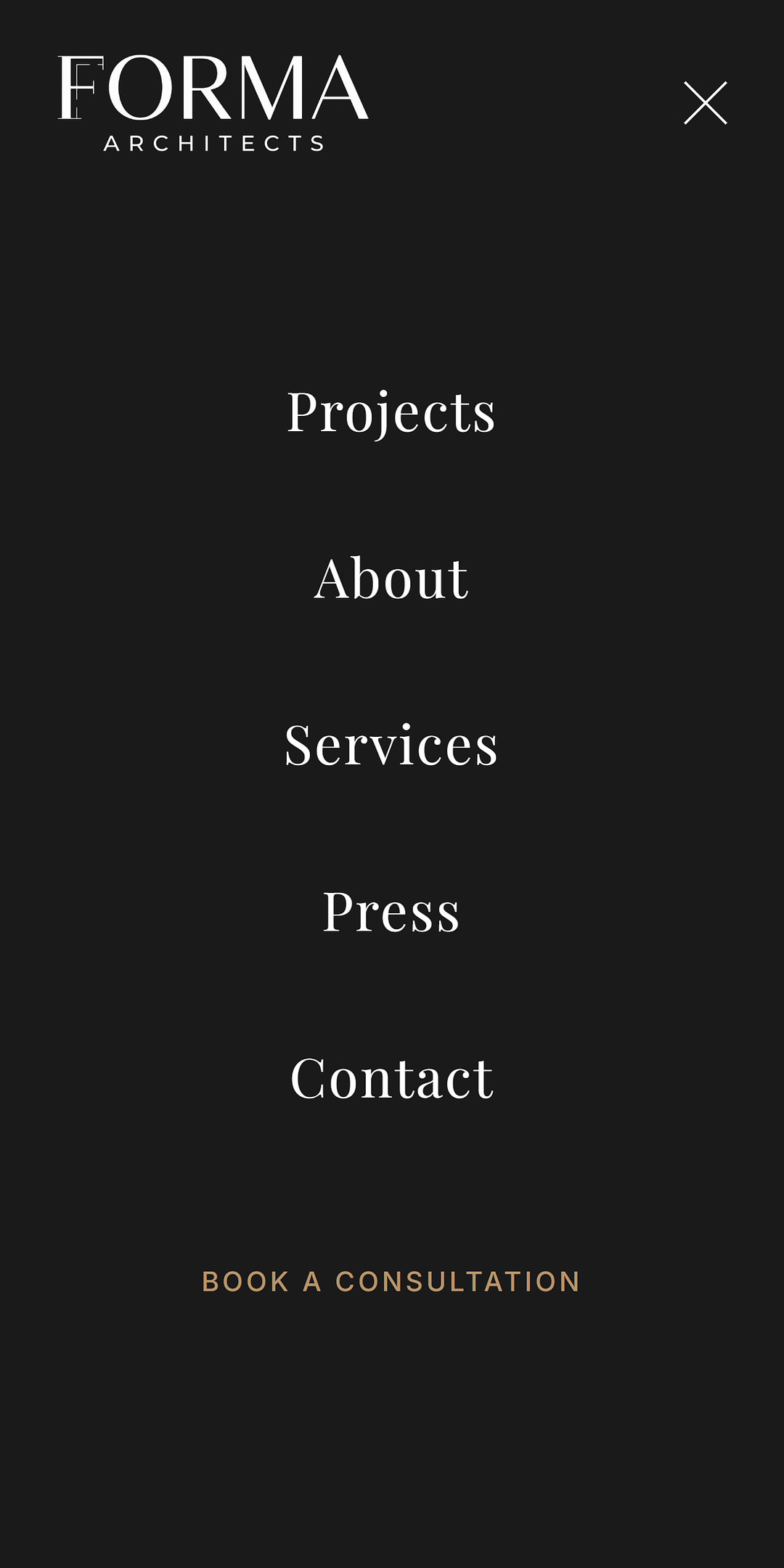 FORMA Architects mobile services page